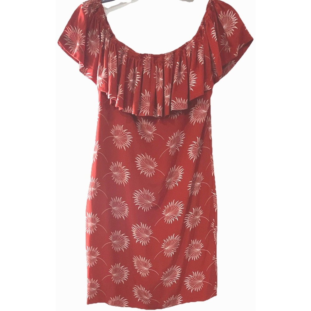 Madewell Red Tropical Palm Print Off The Shoulder Ruffle Mini Dress Small